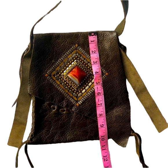Calleen Cordero Joyti Metallic Khaki Messenger Bag with Carnelian Stone Studs - Picture 10 of 15